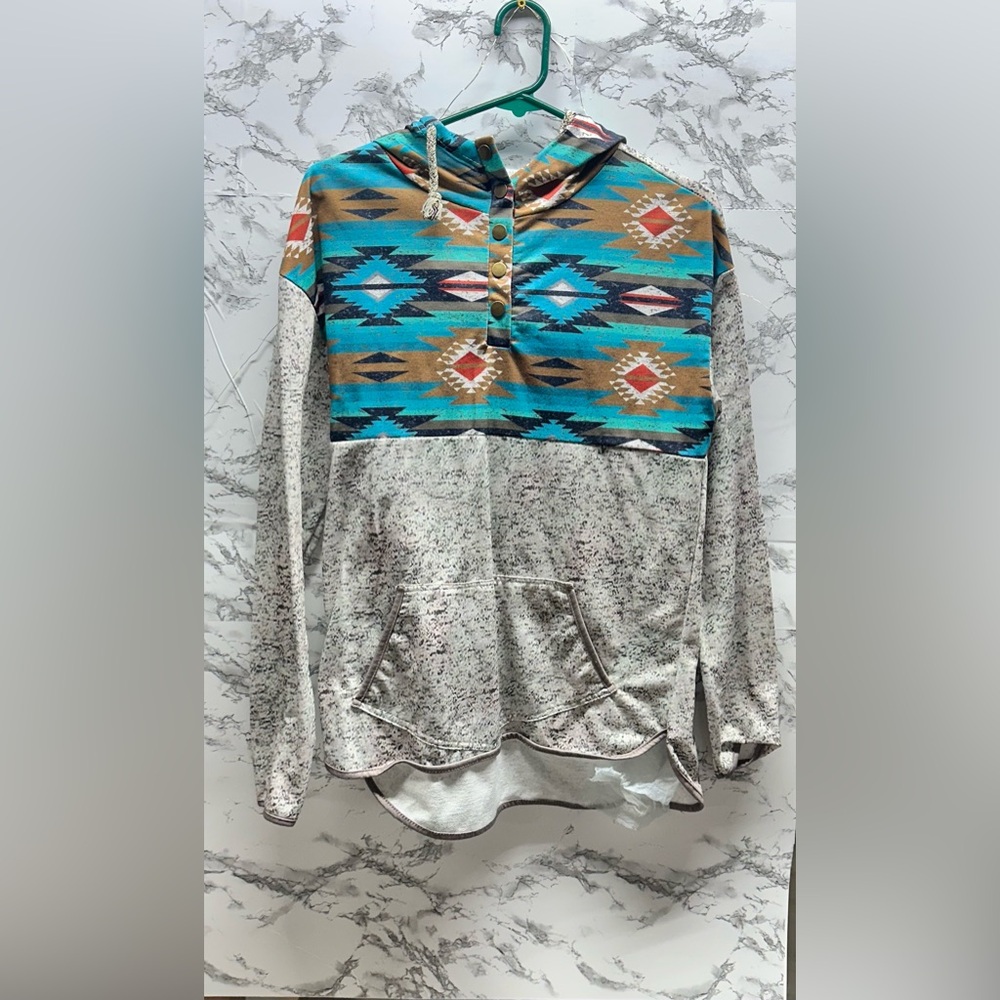 Aztec Print Hoodie with Pouch Pocket